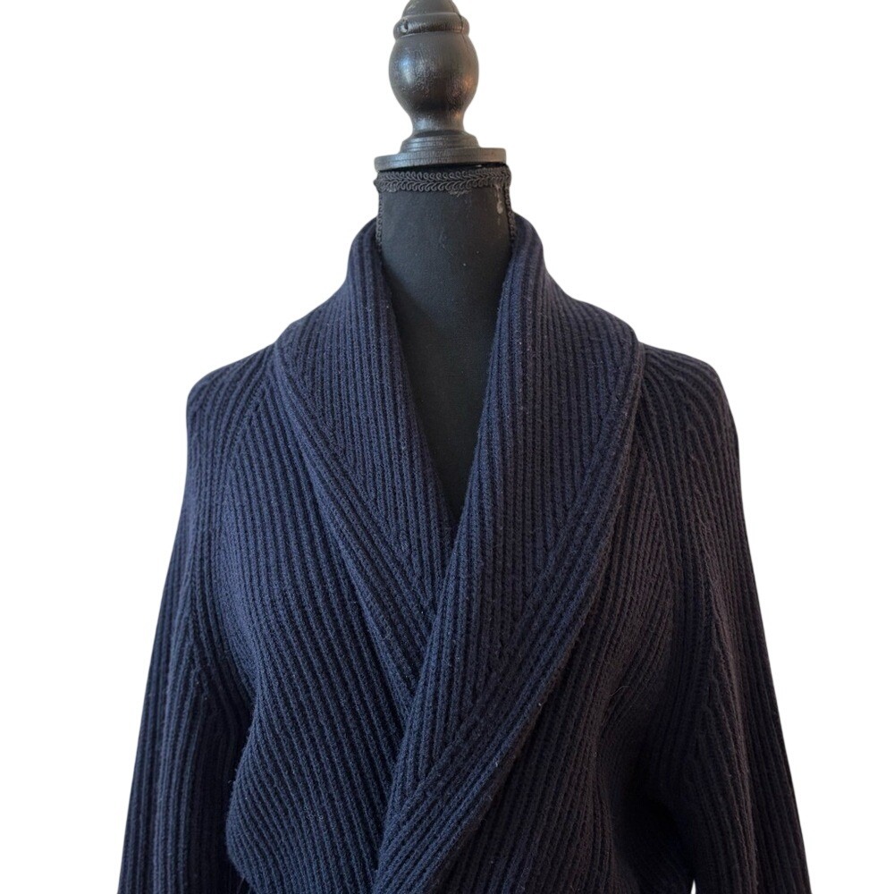 Tory Burch Navy Blue Wool Cashmere Wrap Sweater Rolled Neck Women's size Medium - Picture 4 of 8